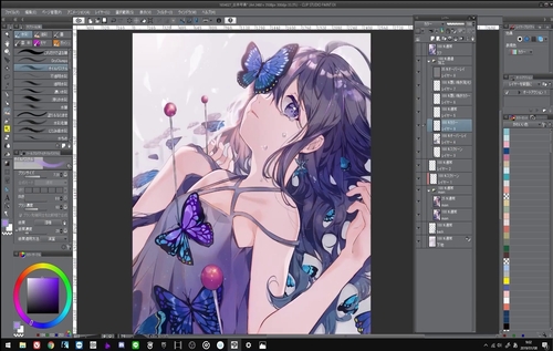 落泪的紫色蝴蝶少女绘画过程